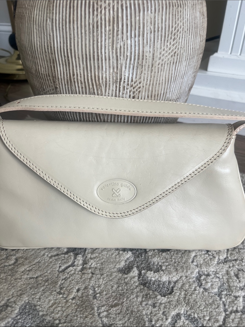 Vintage Valentino Guido Cream Leather Clutch Wristlet